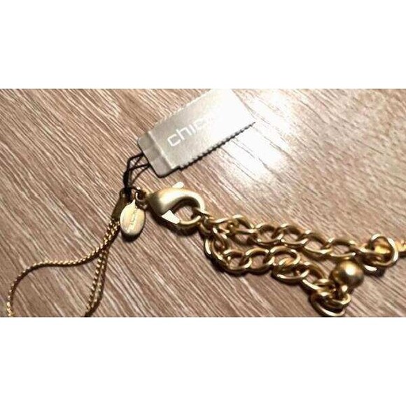 New Chico's Gold Tone Oval Circle Link Layered 3 Strand Modernist 21" Necklace - Picture 5 of 5